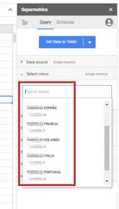 Seleccionar vistas supermetrics