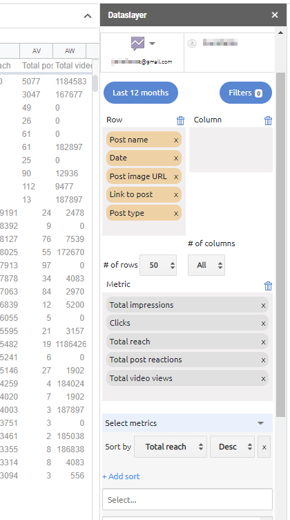 Exportar datos top posts Facebook