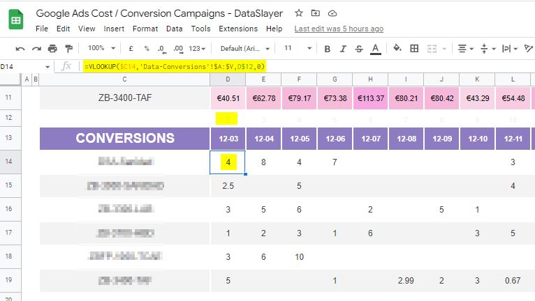 Dashboard Conversion Vlookup