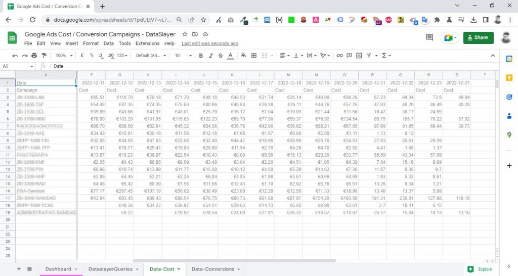 Dataslayer Descargar Coste GoogleAds